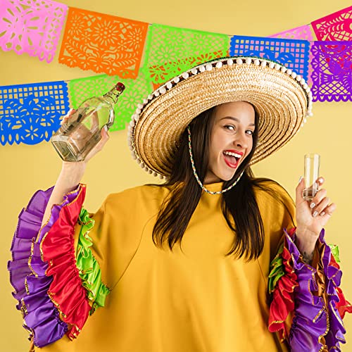 JOHOUSE 2Pack Mexican Party Banner, 18 Feet Plastic Fiesta Banner Cinco de Mayo Dia De Los Muertos Decor Day of the Dead Papel Picado Decorations, Mexican Party Supplies