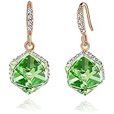 Austrian Crystal Cube Drop Dangle Earrings for Women 14K Gold Plated Hypoallergenic Jewelry