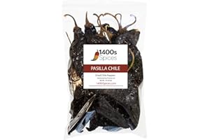 1lb Pasilla Negro Chilaca Dried Whole Chile Seco Peppers Food Service Size, Chili Pods for Authentic Mexican Food, Heat-Sealed Resealable Bag by 1400s Spices
