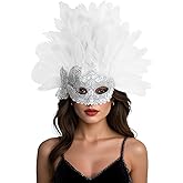 UQJE Venetian Feather Headpiece Mask for Women Luxury Feather Headwear Rhinestones Masquerade Mask for Halloween, Mardi Gras