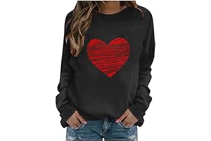 Hnodov Valentine Sweatshirts for Women Long Sleeve Heart Printed Sweater Casual Crewneck Pullover Tops for Valentines Day