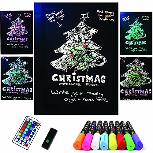 Pesters 32.4" x 22.2" LED Message Writing Board, Flashing Illuminated Erasable Neon Led Menu Board, 8-Color Control Signal Display, Remote Control, Include Marker Pen and Wipe-off Cloth (US STOCK)