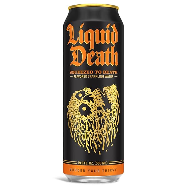 LIQUID DEATH, SQUEEZED TO DEATH, ORANGE-FLAVORED SPARKLING WATER, 8-PACK (19.2OZ CANS), LOW CALORIE & NO ARTIFICIAL SWEETENERS