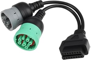 Briny River 9-pin J1939 and 6-pin J1708 to 16-pin OBD2 Splitter Y Cable Compatible with Diesel Truck Heavy Duty