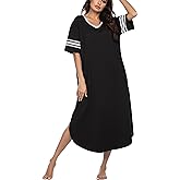 Ekouaer Long Nightgown, Womens V Neck Loungewear Oversized Sleepwear Loose Sleep Dress S-4XL