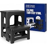 Folding 2-Step Stool for Adults Kids, Non-Slip Collapsible Portable Stool | Folding Stool Non-Slip Collapsible Portable Step Stool for Kitchen Home Toilet Bedroom Office Bathroom Rv,Holds 330 Lbs-Black