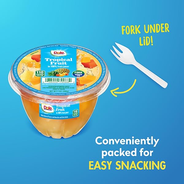 DOLE FRUIT BOWLS TROPICAL FRUIT IN 100% JUICE SNACKS, 7OZ 12 TOTAL CUPS, GLUTEN & DAIRY FREE, BULK LUNCH SNACKS FOR KIDS & ADULTS