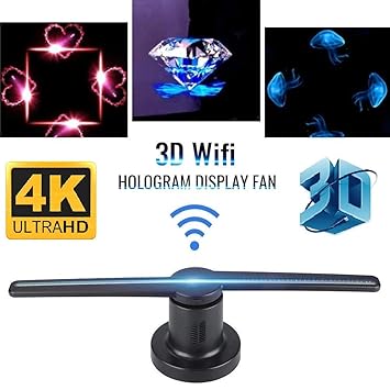 Microware 3D 5D 4K Hologram Advertising Display Led Fan with WiFi - Holographic 3D Photos and Videos - The 3D Projector is Best for Store, Shop, Bar, Casino, Holiday Events Display Fan Projector