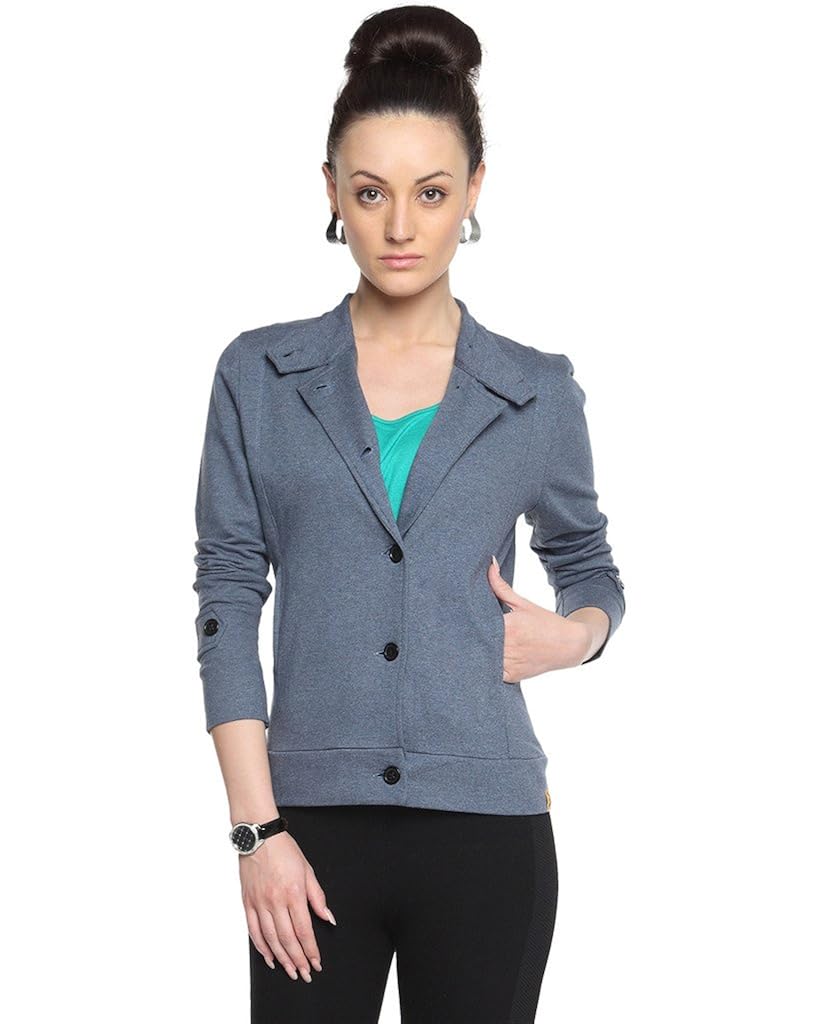 campus sutra denim women's cotton buttoned structured blazer