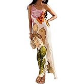 Women's Summer Maxi Casual Floral Ruffle High Low One Shoulder Club Party Long Split Dresses