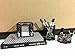 Blu Monaco Black Desk Organizer for Women - 3 Piece Desk Accessories Set - Paper Clip-Accessory Tray, Sticky Note Holder, Pen Cup - Black Floral Sunflower Pattern