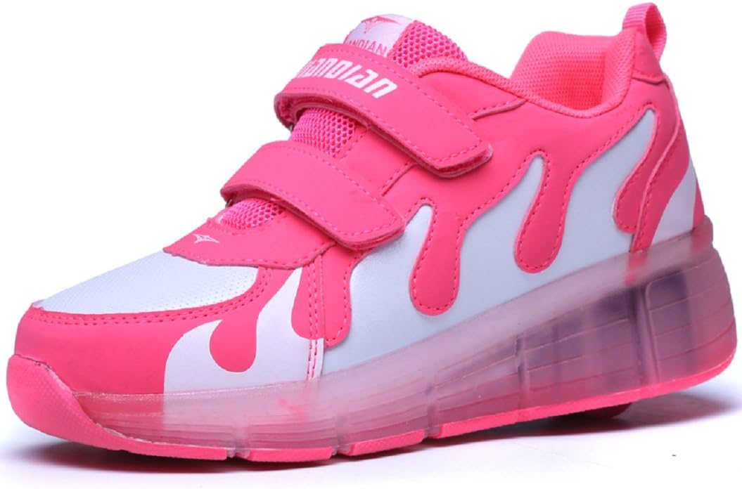 LED Light Up Roller Shoes With Wheel Single Wheel Roller Skates Retractable Sneakers For Kids Boys Girls (3.5 M US Big Kid, White Pink)