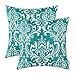 CaliTime Pack of 2 Soft Canvas Throw Pillow Covers Cases for Couch Sofa Home Decoration Vintage Solid Damask Floral 18 X 18 Inches Teal