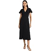 Maggy London Womens Elegant Midi Dress with Flutter Sleeves - V-Neck A-line Silhouette - Versatile Cocktail Dress