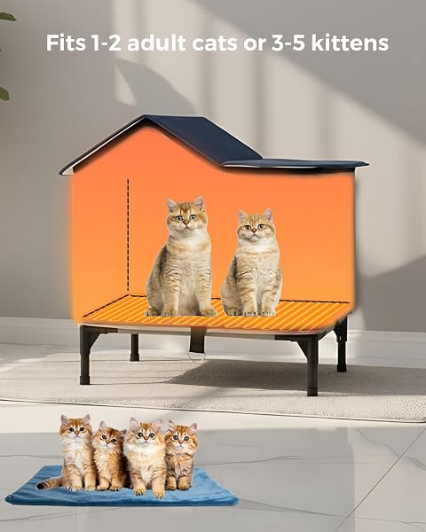BRAVEDREAM LARGE CAT HOUSE WITH HEATING PAD, INSULATED WEATHERPROOF CAT HOUSE FOR FERAL CATS, ESCAPE DOOR, ELEVATED, CLAWSABLE, FOLDABLE, OUTDOOR HEATED PET HOUSE FOR WINTER, GARDEN, PATIO, BACKYARD