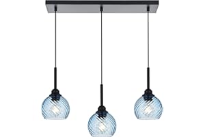 MILUCES 3 Light Island Lights for Kitchen with Striped Swirl Globe Glass, Black Linear Hanging Pendant Light Fixture Farmhouse Chandelier for Dining Room Bar Living Room