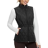 baleaf Women's Puffer Drawstring Vest Lightweight Winter Warm Stand Collar Quilted Golf Vests Water Resistant Zip Pockets