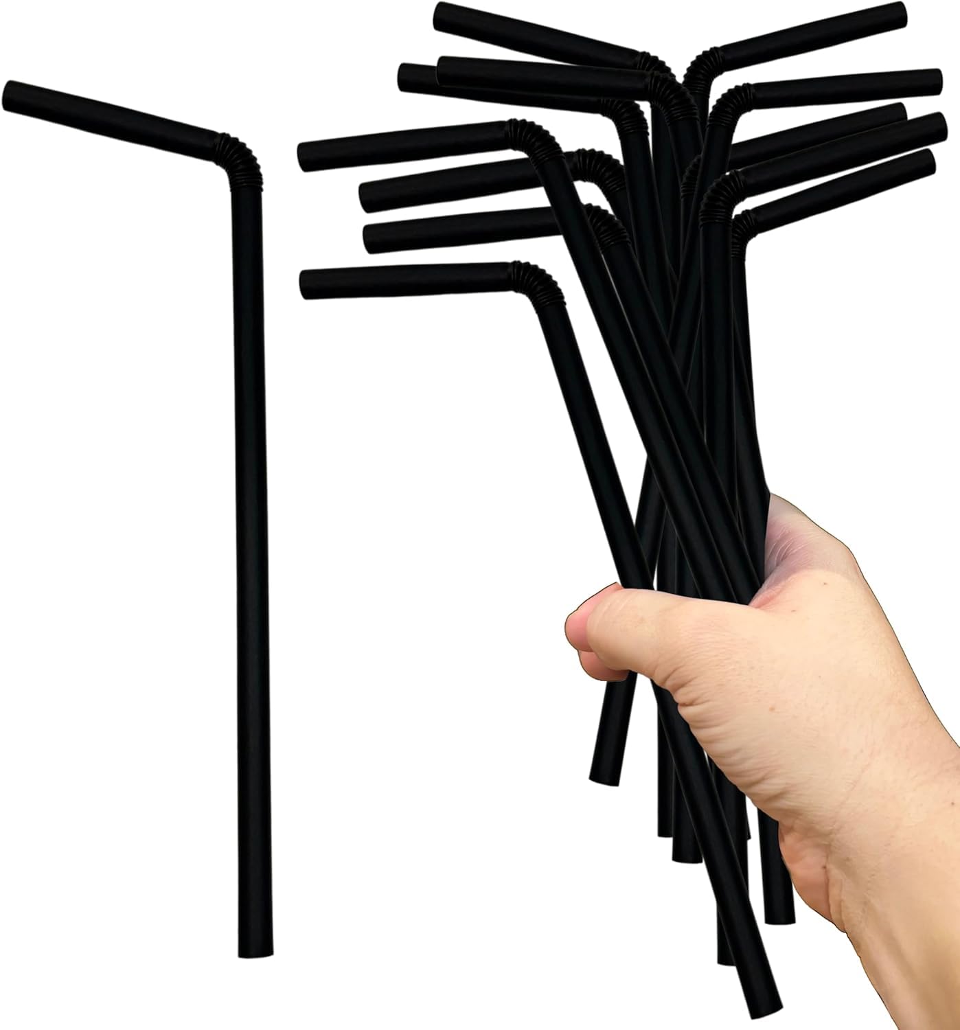 Sugarcane Straws, Flexible Black Drinking Straws for Smoothies, Milkshakes, Juice, Parties, Kids, Travel, Home, Bars, Events (50, Black Bendy)