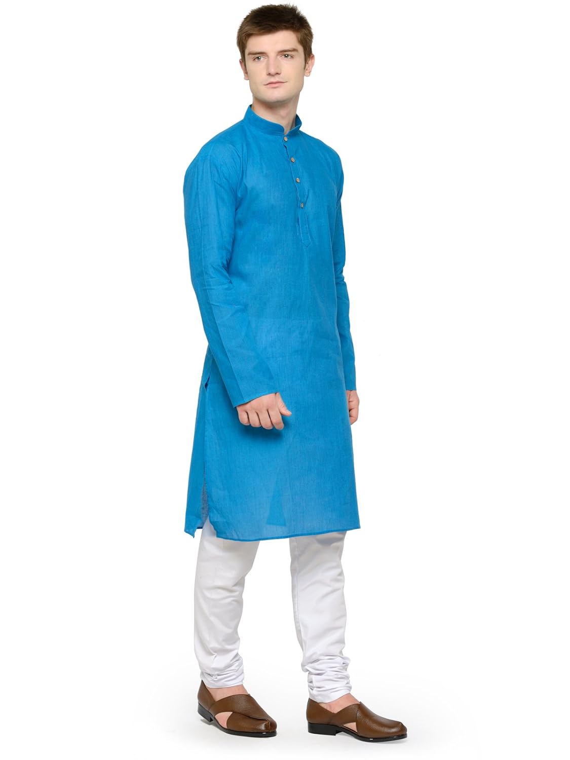 rg designers blue & white plain cotton kurta pyjama set for men