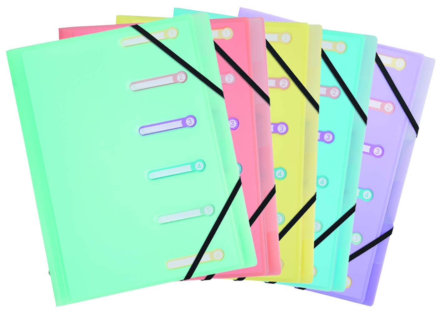 Exacompta - Ref 56170E - Chromaline Pastel Collection - PP Multipart Files - 250 x 320mm in Size, Suitable for A4 Documents, 6 Compartments, Holds up to 180 Sheets
