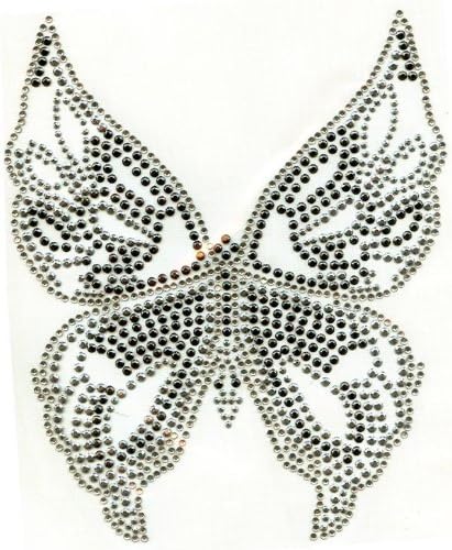 Rhinestone Rhinestud Iron On Hot Fix Butterfly Applique Pewter (Pewter)