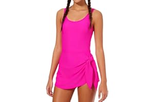 Cuddomper Girl Swimsuit One Piece Swim Dress Adjustable Straps Bathing Suit Size 9-16