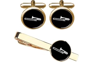 ZUNON Music Cufflinks Trombone Musical Instrument Cufflinks & Tie Clips Set Musician Artist Jewelry Wedding Gift