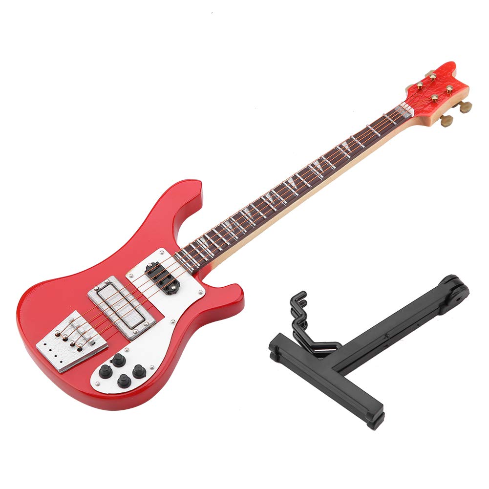 Red Electric Bass Guitar Model Miniature Replica Mini Bass Model Ornaments Music Instrument Decor Collection Gift