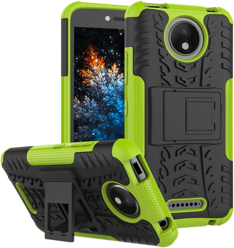MRSTER Moto C Plus Case, Tyre Pattern Design Heavy Duty Extreme Protection Case With Kickstand Shock Absorbing Detachable 2 in 1 Case Cover For Motorola Moto C Plus. Hyun Green