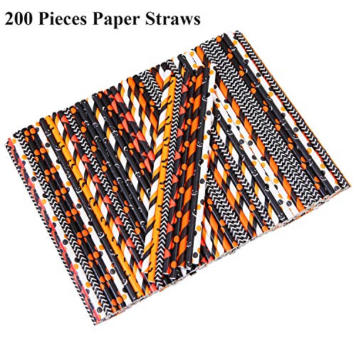 Cooraby 200 Pieces Halloween Paper Straws Pumpkin Bat Spider 