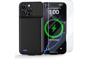 POAQCIF Battery Case for iPhone 16 Pro (6.3 inch), Ultra-Slim 7000mAh Rechargeable Portable Charging Case Extended Battery Pack Charger Case-Matte Black
