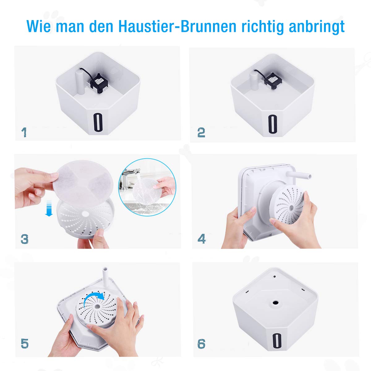 isYoung Trinkbrunnen, 2.5L Weiß Katzenbrunnen Automatisch Leise Haustier Wasserbrunnen für Katzen, Hunde,mehrere Haustiere