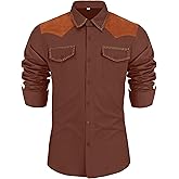 EDITCOZY Men's Western Cowboy Shirt Cotton Embroidered Button Up Shirts Long Sleeve Work Shirts with Pockets