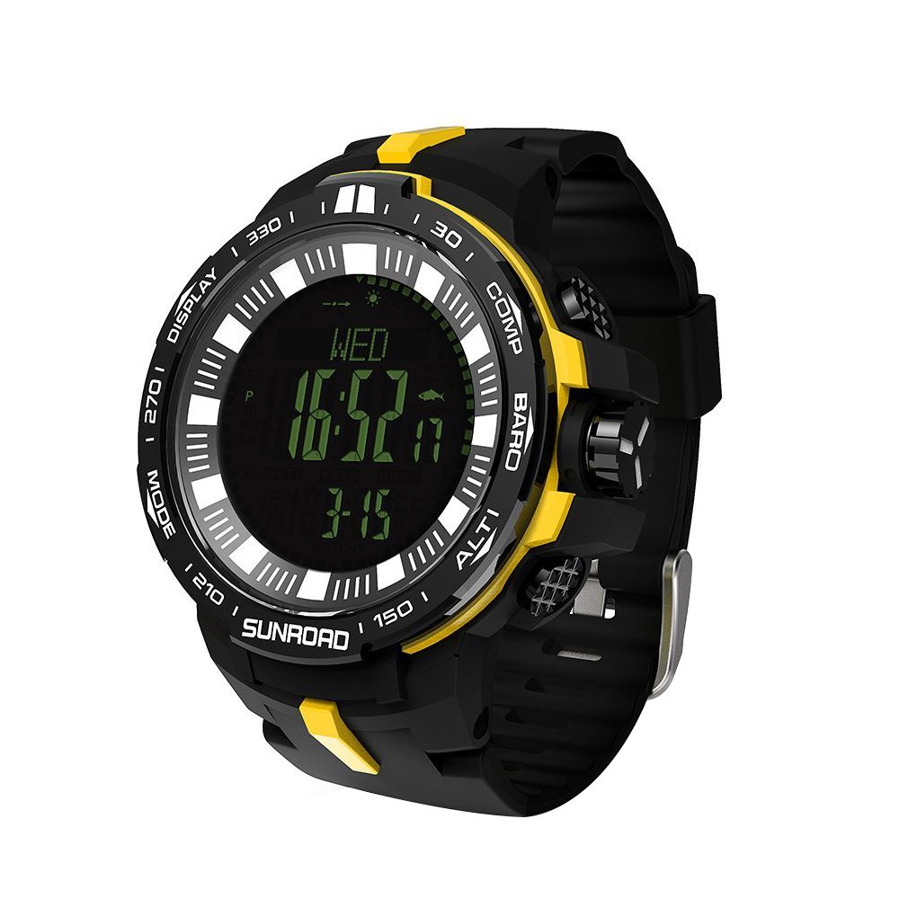 イエロー イエロー Sunroad多機能釣り登山スポーツアウトドアデジタル腕時計スイスセンサー釣りインデックス高度計コンパス温度計天気予測etc 50 Ip67防水 B078hwjn3t New M 高度計 春新作の