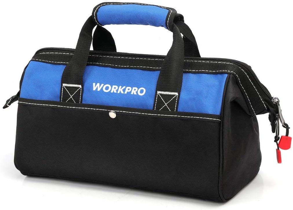 WORKPRO 13-inch Tool Bag, Wide Mouth Tool Tote Bag with Inside Pockets for Tool Storage - - 