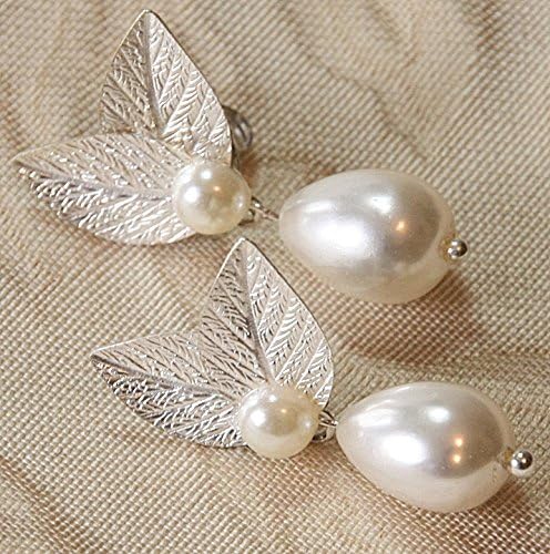 Bridal Pearl Silver Earrings Wedding Earrings Silver Leafs Earrings Drop pearl Earrings Silver Leaf Ivory pearls Vintage style 1920 Bride