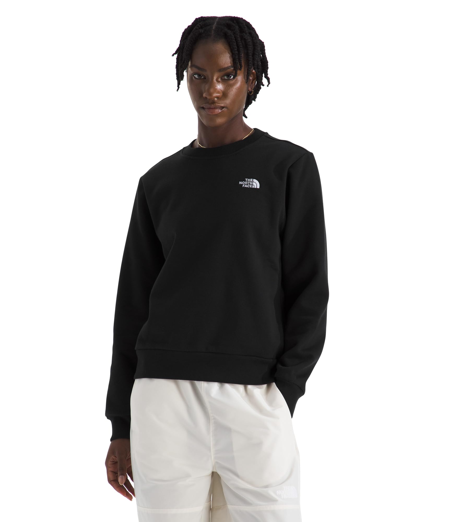 The North Face Women’s Evolution Simple Dome Crew – Lightweight Sweatshirt with Embroidered Logo, TNF Black, Medium