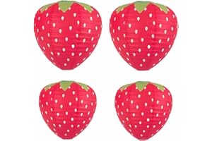 JIEFULL Strawberry Paper Lanterns, 8" & 12" Large Strawberry Hanging Lantern, Strawberry Hanging Decorations for Fruit Theme Birthday Party Decor(4 Pcs, Red)