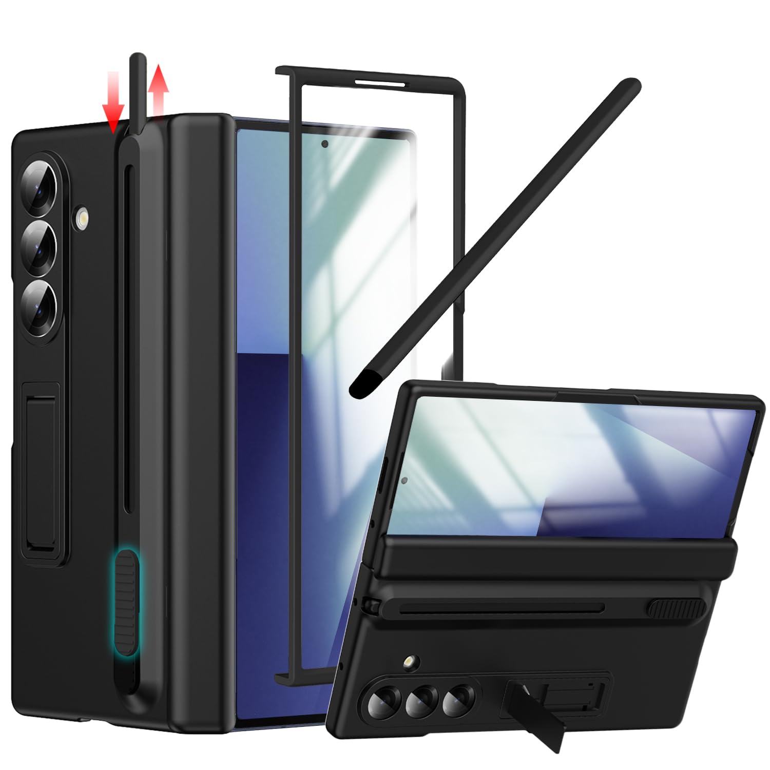 Photo 1 of YQODSZ for Samsung Galaxy Z Fold 7 Case with S Pen Holder & Slim Stylus, Z Fold 7 Pen Holder Case with Kickstand Z Fold 7 Hinge Cover Full Coverage Screen Protector Stand Case for Z Fold 7 Black