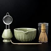 Farielyn-X Matcha Whisk Set, Japanese Tea Set (5pcs) includes Matcha Bowl with Spout (19 oz), Bamboo Whisk, Matcha Scoop, Matcha Whisk Holder (Chasen Holder), Stainless Steel Sifter, Macha Kit