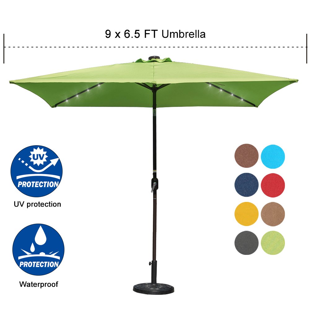 Sundale Outdoor Rectangular Solar Powered 26 Led Lighted Patio Umbrella Table Market Umbrella With Crank And