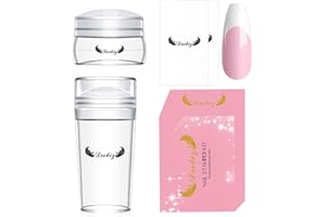 COSMOO French Tip Nail Stamp - 4PCS Nail Art Stamper Kit Clear Silicone Nail Stamping Long & Short Jelly Stamper for Nails with Scrapers Nail Stamper Kit for French Manicure