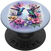 Adorable Purple Hummingbird Flower Cute Birds Floral Purple PopSockets Adhesive PopGrip