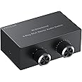 PROZOR RCA Switch 4 Way Bi-Directional RCA Splitter with Volume Control and Switch Button, RCA Audio Selector with No Power Supply Needed for DVD Stereo Speaker CD Player
