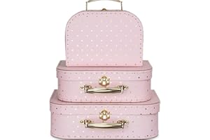 Jewelkeeper Paperboard Suitcases, Set of 3 Vintage Decorative Storage Box, Luggage Decor Storage, Vintage Decor for Birthday, Weddings, Pink Design