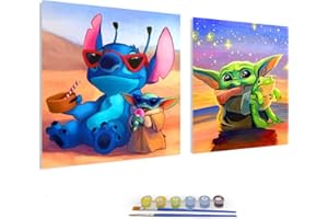 LWZAYS 2 Pack Paint by Numbers Kits for Kids Ages 4-12 with Wooden Frame-Cartoon Paint by Number for for Adults Beginner,Easy DIY Acrylic Oil Painting Kits for Home Wall Decor 8 * 8inch