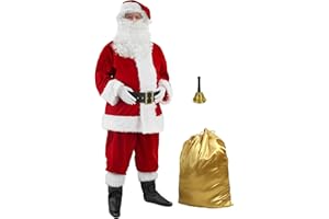 ABALAGU Men's Deluxe Santa Suit 11pc. Christmas Velvet Adult Santa Claus Costume