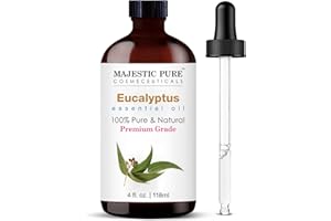 Majestic Pure Essential Oil with Glass Dropper - 100% Pure and Natural - Essential Oils for Diffuser, Aromatherapy, Soap and Candle Making, Eucalyptus Essential Oil, Eucalyptus Oil, 4 Fl Oz