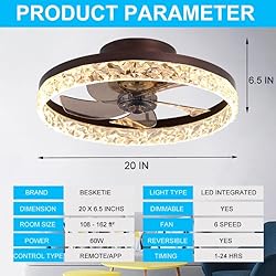 BESKETIE 20" Bladeless Ceiling Fans with