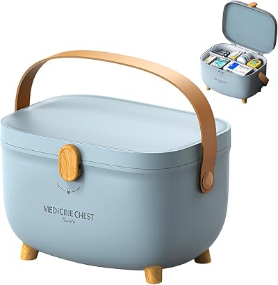 Accmuzzy Medicine Storage Box - Lockable Multi Grid Organizer - Blue